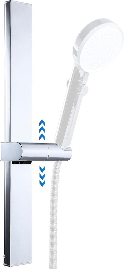 G-Promise No Drilling Metal Shower Slide Bar with Height and Angle Adjustable Handheld Shower Head Holder |Strong Adhesive Disc Mount or Wall-Mounted (Chrome)