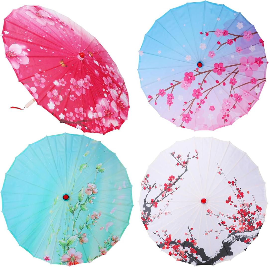SAYAYA 32 Inch Chinese Japanese Silk Parasol, Handmade Vintage Floral Umbrellas, Asian DIY Art Decoration Parasols for Wedding Dance Cosplay Costume Prop & Home Decor