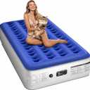 Twin Air Mattress with Built in Pump Luxurious Comfort Raised Inflatable Mattress Twin Airbed Blow Up Mattress for Home and Guests 75"*39"*13" Air Bed 2 Minutes Fast Inflate/Deflate 330 lbs Max (13" Blue & White)