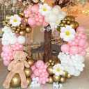145PCS Pink White Gold Balloon Arch Garland Kit with Daisy Balloons for Winter Onederland Party Backdrop, Christmas Baby Shower, Girl Birthday Decoration, Baptism Arch, Bridal Shower