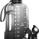 AQUAFIT 1 Gallon Water Bottle with Time Marker - Straw & Chug Lid - BPA Free Gym Water Bottle with Straw - Big Gallon Jug (Midnight Gray, 128 oz - 2 Lids)
