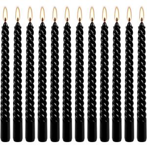 WPONSZU 10 Inch Black Spiral Taper Candle Set, 12 Pack Unscented Dripless Candlesticks for Halloween,Dinner,Party Brithday Wedding and Home Decoration