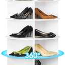 7 Tier 360 Rotating Shoe Rack Tower, Spinning Shoe Display Lazy Susan, Revolving Shoe Rack Storage Round Carousel, Vertical Handbag Rotate Shoes Closet Organization White