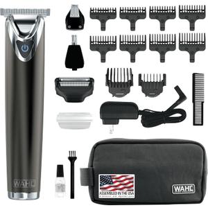 WAHL USA Stainless Steel Lithium Ion 2.0+ Slate Beard Trimmer for Men - Electric Shaver, Nose Ear Trimmer, Rechargeable All in One Men's Grooming Kit - Model 9864