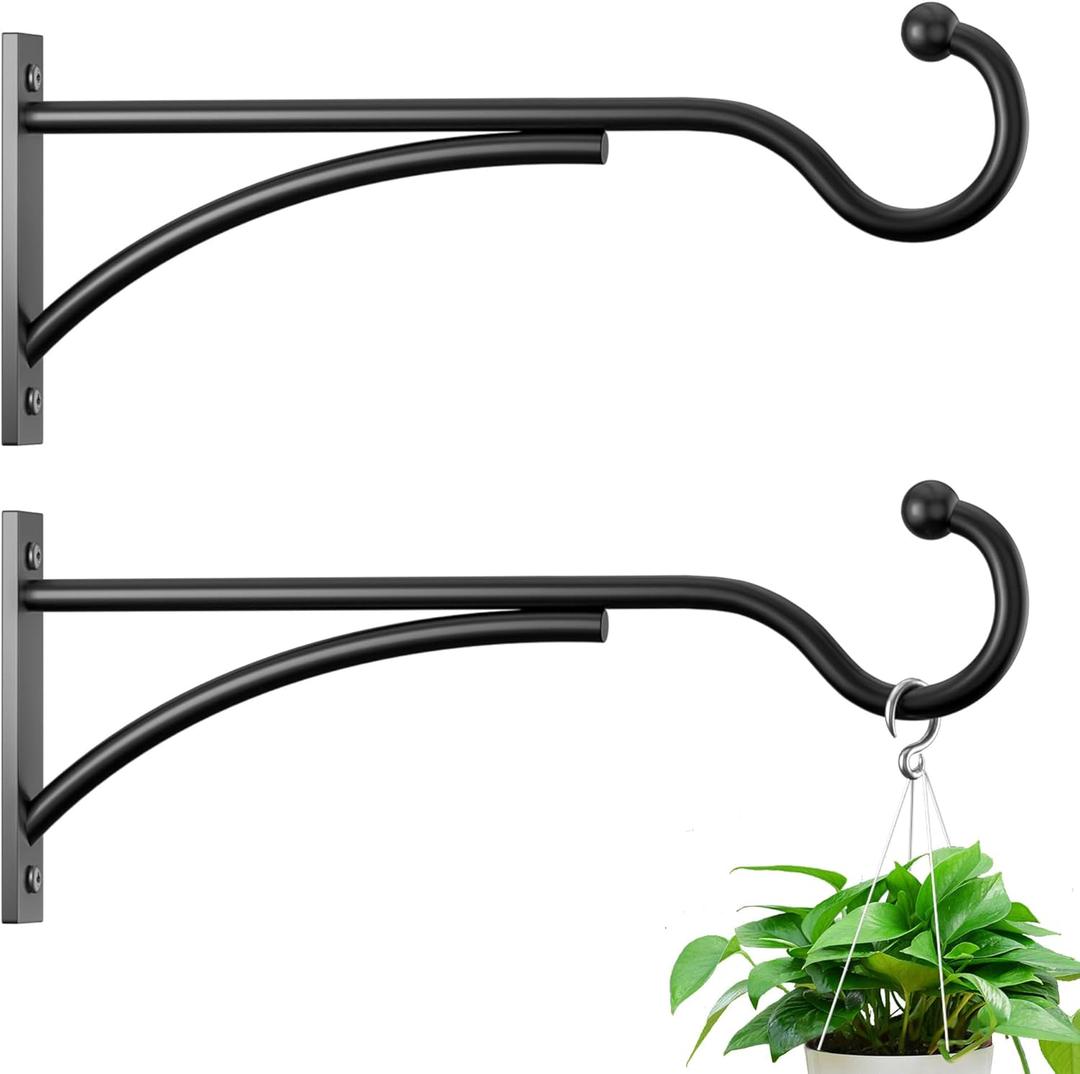 11 Inch 1 Pack Outdoor Plant Hanging Hooks for Wall:Metal Bracket for Hanging Baskets, Bird Feeders, Wind Chimes, Flower Baskets, Yoga Mat, Lanterns, Black