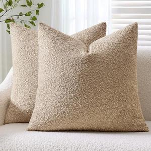 ANRODUO Pack of 1 Textured Boucle Throw Pillow Covers Soft Camel Euro Decorative Accent Solid Pillow Cases Cozy Modern Couch Cushion Case for Chair Sofa Bedroom Living Room Home Decor, 24 x 24 Inch