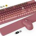Wireless Keyboard and Mouse Combo, Typewriter Keyboard with Detachable Wrist Rest, Full-Size Retro Round Keycaps, Smart-Sleep, 2.4GHz Stable Connection for Mac/Windows/PC, Trueque(Ombre Dusty Rose)