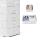 Fabric Dresser for Bedroom, Tall Skinny Dresser with 6 Drawers, Storage Organizer Tower, Steel Frame Wooden Top for Closet, Living Room, Hallway(White), 11.8"D x 23.2"W x 45.8"H