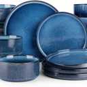 Famiware Star Plates and Bowls Sets, Modern Stoneware Dinnerware Sets for 8, 24-Piece Kitchen Dish Set - Microwave and Dishwasher Safe, Chip and Scratch Resistant, Nebulas Blue