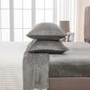 Great Bay Home 3-Piece Velvet Plush Micro Fleece Twin Size Sheet Set - Deluxe Microplush Non-Pilling Bed Sheets- Lavish Sherpa Winter Bedding Set (Grey)