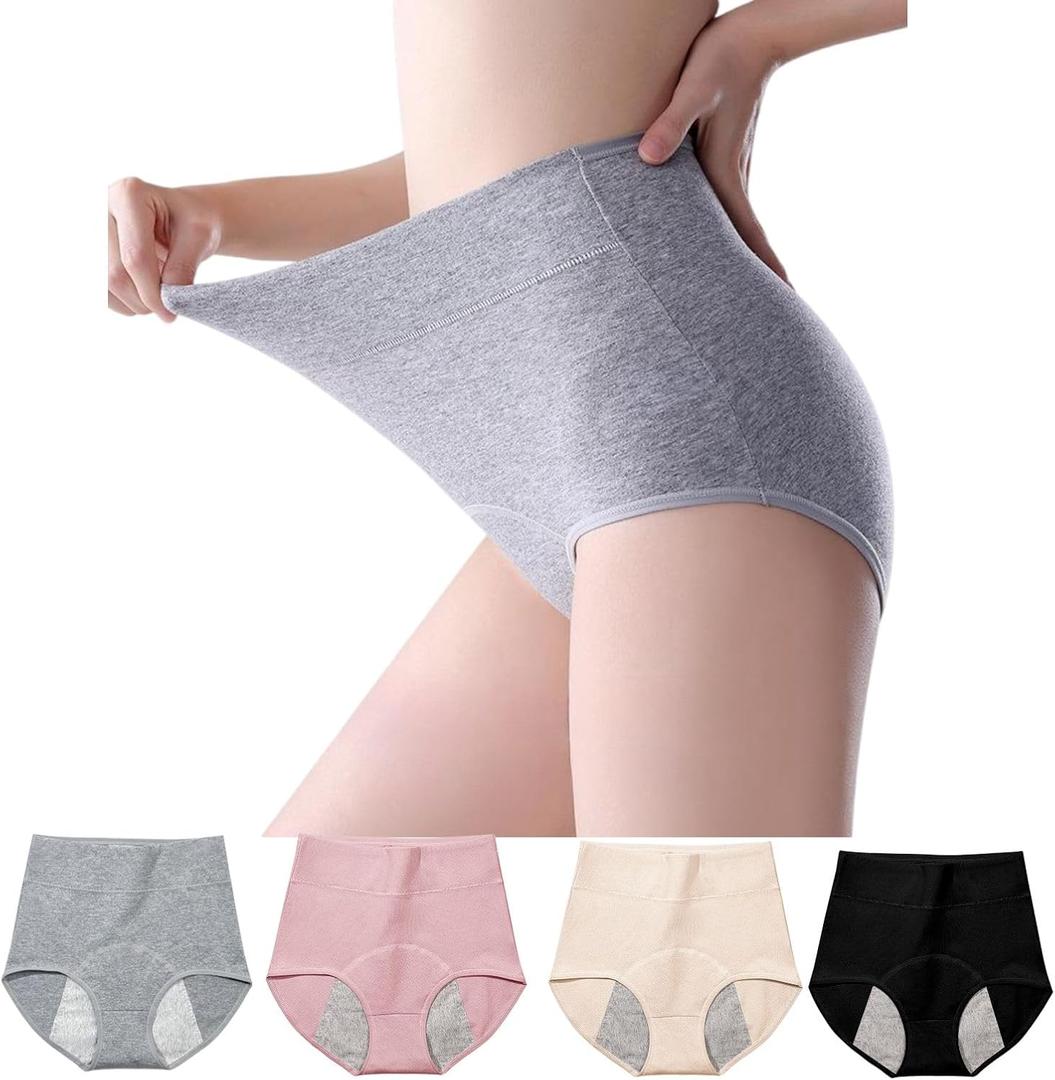 Women's Washable Incontinence Underwear 4 Pack, Leakproof Ladies Panties High Waist, Incontinence Protective Briefs for Minor Bladder Leak(XL) (X-Large, Black/Grey/Pink/Beige)