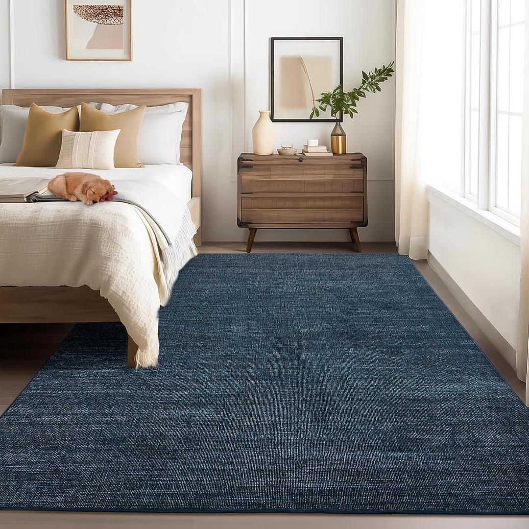 Area Rug 4x6 Washable Bedroom Rugs Non Slip Modern Solid Color Large Living Room Throw Carpet Low Pile Minimalist Kitchen Rug Plain Accent Rug Mat Classic Boho Area Rugs for Nursery Entryway, Navy