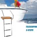 Telescoping 3-Step Swim Platform Ladder with Dual Handrails, Teak Stainless Steel Boat Boarding Ladder