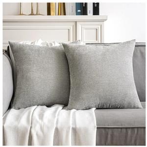 MIULEE Pack of 2 Light Grey Decorative Pillow Covers 18x18 Inch Soft Chenille Couch Throw Pillows Farmhouse Cushion Covers for Home Decor Sofa Bedroom Living Room