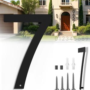 16 Inch Large Modern House Numbers for Outside, Big Address Numbers for House, Extra Large Floating House Numbers, Matte Black Steel 16'' Address Number 7 (0123456789)
