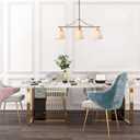 KSANA Brushed Gold Chandelier, Modern 3-Lights Linear Island Light Fixtures with Fabric Shades for Dining Room, Foyer, Bedroom and Living Room, Fabric Shade