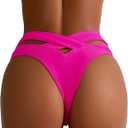 HYTENSUN Women's Cheeky V Cut Back High Waisted Bikini Bottom Cross Criss Swimsuit Bottoms (Large, 870 Rose Red)