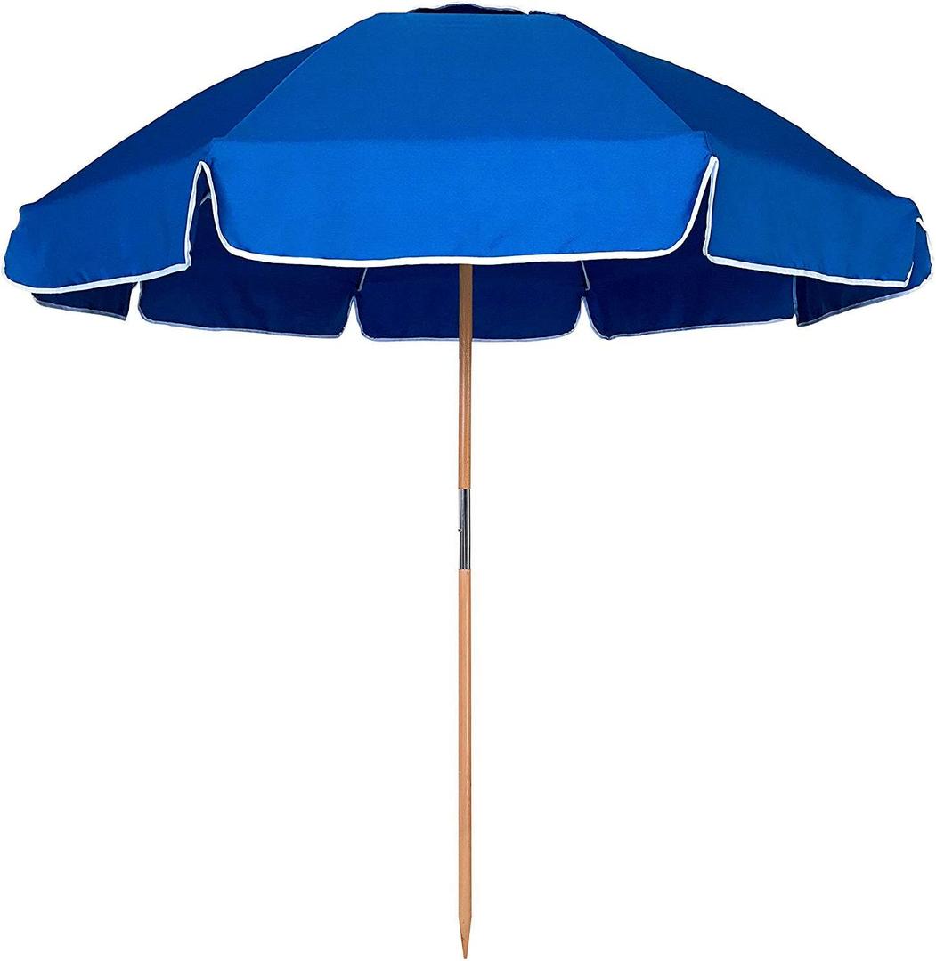 AMMSUN 7.5ft Heavy Duty High Wind Beach Umbrella Commercial Grade with Air Vent Ash Wood Pole & Carry Bag UPF 50+ Sun Protection for Patio Garden Pool Backyard Blue, 230cm