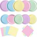 Oigco 150 PCS Pastel Birthday Decorations - Pastel Paper Plates and Napkins - Rainbow Party Decorations for Birthday Baby Shower Wedding, Serves 50