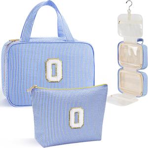 YOOLIFE Travel Toiletry Bag for Women - Hanging Toiletry Bag Makeup Bag, Portable Toiletries Cosmetic Bag, Airplane Travel Essentials - Letter O, Blue