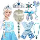 Princess Elsa Wig Frozen Elsa Braid with Princess Tiara Necklace Gloves Princess Elsa Dress Up Costume Cosplay Accessories for Kids Girls S