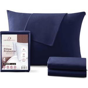 CirclesHome Pillow Protectors 4 Pack Standard Zippered - 100% Cotton Breathable Pillowcases - Protects Pillows from Dirt, Dust and Debris (Standard - Set of 4 - 20x26) (3 - Navy)