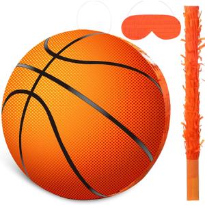 Capoda Basketball Piata Bundle with Blindfold Bat 13 x 13 x 3 Inch Basketball Theme Party Supplies for Adults Sports Birthday Gifts Party Decorations