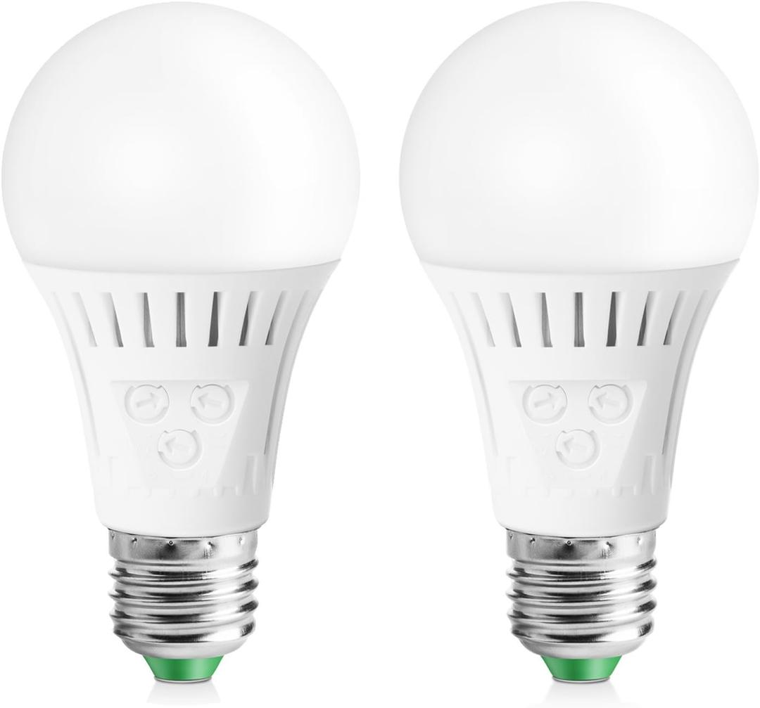 Motion Sensor Light Bulb with Dusk to Dawn, E26 Base, 7W LED(60W Equivalent), Warm White(3000K), Motion Sensitivity, Time and Twilight Setting Adjustable, 2-Pack