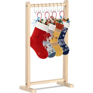 Wooden Christmas Stocking Holder Stand, 6 Hooks Wood Xmas Stocking Hanger Floor Stands, 51x26x88Cm/20 * 10 * 35inch