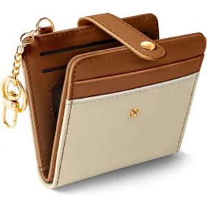 Jogjam Small Ladies Wallet, Rfid Slim Thin Compact Credit Card Women Wallet, PU Leather Bifold Cash Wallet, Zipper Coin Pocket & ID Window, Female Gifts Beige and Brown