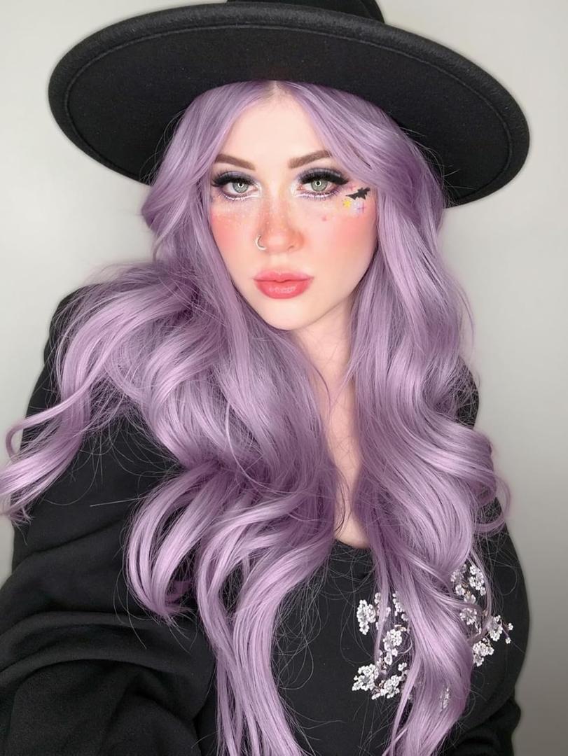 Quantum Love Long Curly Wig for Women Long Wavy Light purple Wigs 28 Inch Natural Looking Purple Synthetic Fashion Color Hair for Cosplay Halloween Daily Party Use