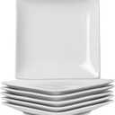 Appetizer Plates Set of 6, 6 Inch Porcelain Dessert Plates, White Stackable Square Salad Plates for Snack Steak Bread Butter, Chip and Scratch Resistant, Microwave and Dishwasher Safe