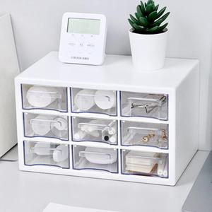 Desk Storage Organizer with 9 Drawers, MYKASEN Clear Plastic Storage Cabinet, Stackable Desk Storage Box for Makeup Office Craft Hardware Art Supplies, 9.8x6.3x5.9inch(White)