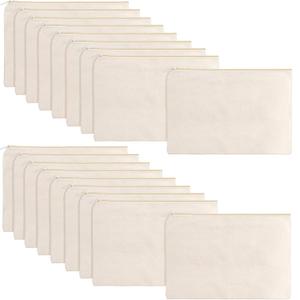 meekoo 16 Pack Canvas Blank Cosmetics Bags Plain Zipper Makeup Pouch Sublimation DIY Craft Multipurpose Toiletry Bag for Makeup Travel Cosmetic Stationary Storage(L,Beige)