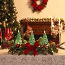 Christmas Table Centerpiece with LED Lights, Green Xmas Tree Decoration, Red Berry, Christmas Balls for Holiday Party, Home, Fireplace