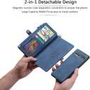 2 x Simicoo Pixel 8 Pro Wallet case, Pixel 8 Pro Flip Leather case Card Slots Holder Zipper Purse Detachable Magnetic Cover Hand Strap Cash Pocket Pouch Wallet for Woman Man (Blue)