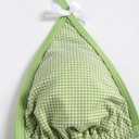ZAFUL Bikini Sets for Women Halter Bow Decor Tiny Floral Gingham Print Swimsuit Tie Side 2 Pieces Bathing Suit (Green, XS)