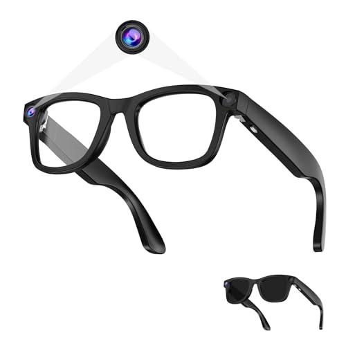 Piluyaa AI Smart Glasses - 800W HD Camera, 1080P Video, Voice Control, Bluetooth/Wi-Fi, 220mAh Fast Charging, Lightweight for Hands-Free Recording(Anti-Blue Lights & Sunglasses Lenses Included-Black)