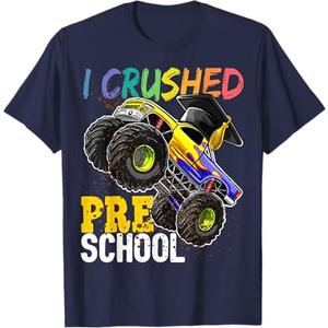 I Crushed Preschool Monster Truck Graduation Cap Gift Boys T-Shirt Dark Blue 4T
