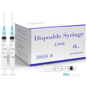 100Pack 2.5ml Luer Lock Syringes Supplies with 23Ga 1Inch, Individually Sealed Packed