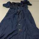 Women Denim Shirt Dress V Neck Short Sleeve Long Bottom Down A-Line Jeans Dresses with Pockets (Medium, Deep Blue)