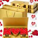 Ctosree 2 Sets Mother's Day Mom Flower Gift Box with 18'' x 7.7'' x 2.7'' Empty MOM Letter Shaped Box Gift Bags Greeting Cards for Mother's Day Birthday Flower and Arrangements(Gold)