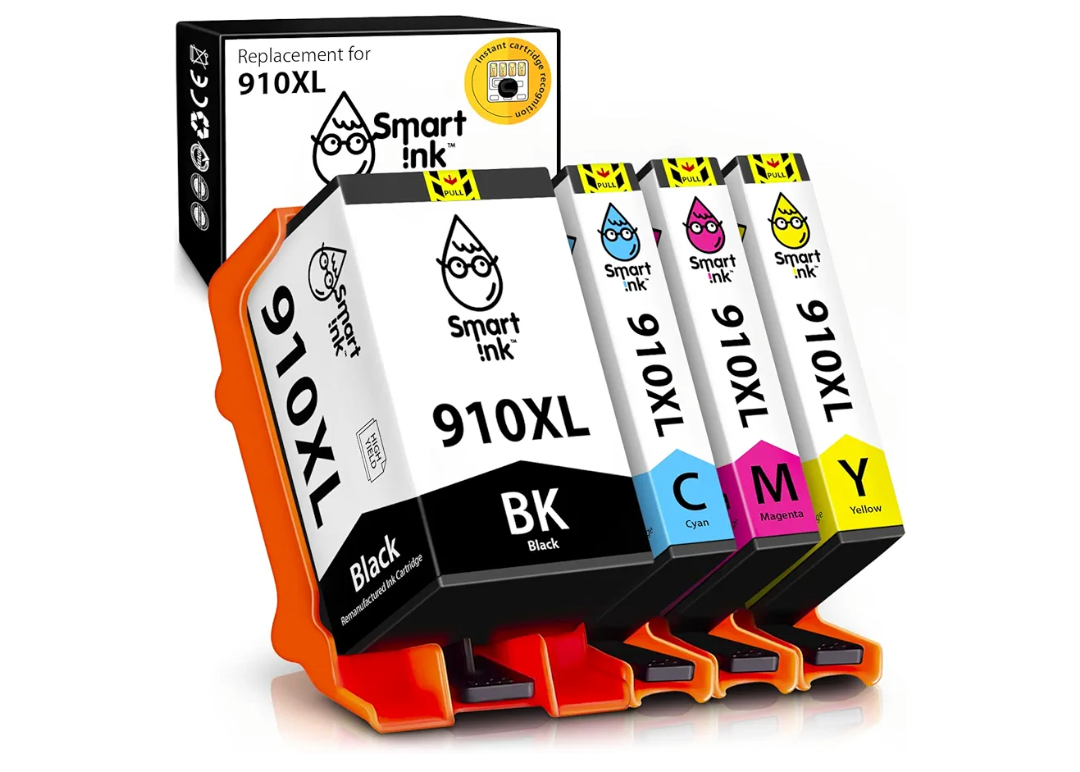 Smart Ink Cartridge Replacement for HP 910 XL 910XL (Black XL & C/M/Y XL 4 Combo Pack) to use with Officejet Pro 8025 8020 8028 8035 8023 Officejet 8022 8010 8015