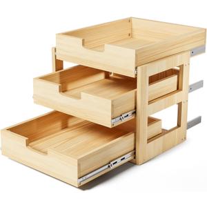 Pull Out Cabinet Organizer, 14''W21''D Sliding Drawers for Cabinets, 3 Tier Soft Close Slide Out Wooden Pull out Drawers, Base Cabinet Organization for Kitchen, Pantry, Bathroom.