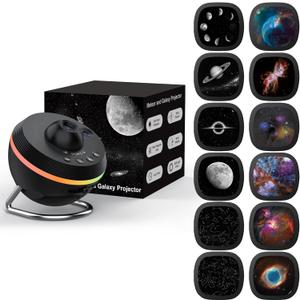 Galaxy Projector, Star Projector Home Planetarium Starry Sky Night Light Ceiling Space Lamp with Light Strip, Meteor and Galaxy Projector & Films Set for Kids Bedroom Christmas Gift (Black)