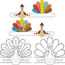 3 x Gatherfun Autumn Children School Party Decor, 12ct Fall Thanksgiving Paper Headbands - Color Your Own Turkey Activity Headbands, Thanksgiving Party Craft Activities & Turkey Party Favors