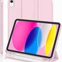 iMieet iPad (A16) Case/iPad 10th Generation Case [11-Inch 2025/10.9 Inch 2022] with Pencil Holder, Trifold Stand Smart Cover with Soft TPU Back,Auto Wake/Sleep(Pink)