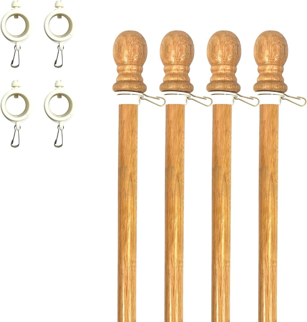 56" Wooden Flag Pole for House Pack of 4 Improved Design Tangle Free Adjustable Rotating Rings Heavy Duty Flag Poles for Outside Fit Most Flag Sizes