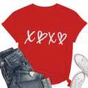 Valentines Shirts for Women Cute Valentines Short Sleeve Tee Tops Red Valentine Blous (Red, XL)