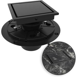 WEBANG 4 Inch Square Shower Drain Black Floor Drain with Flange Reversible 2-in-1 Cover Tile Insert Grate Removable SUS304 Stainless Steel CUPC Certified Matte Black